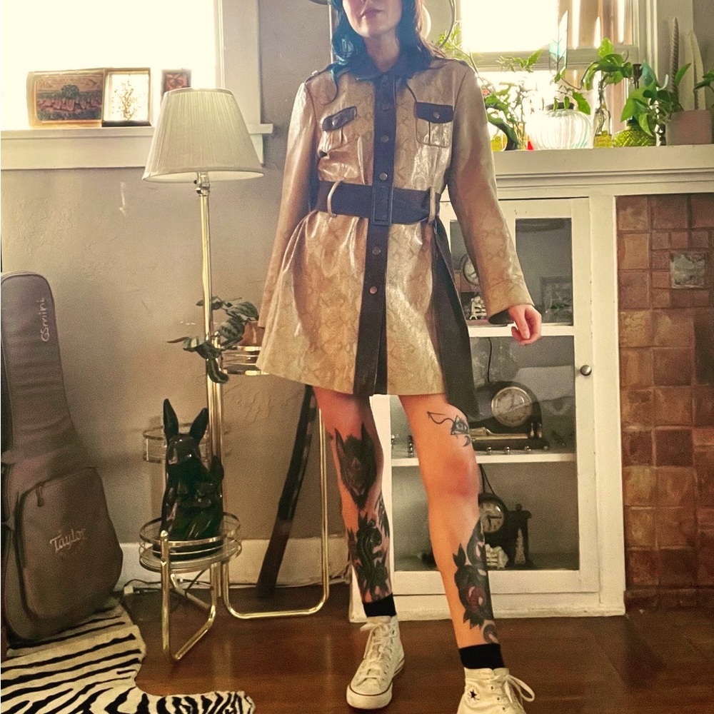 Vintage genuine leather snakeskin trench coat
